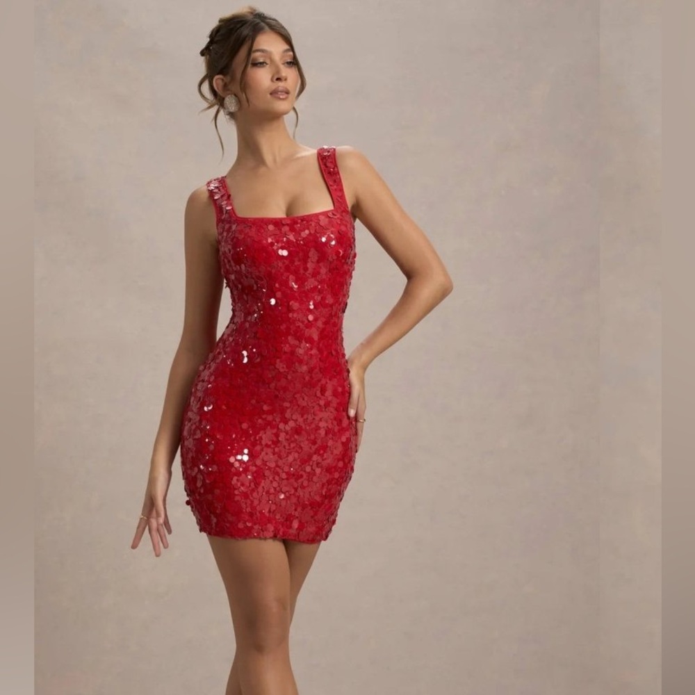 Club L London Vegas Red Sequin Mini Dress XS 2 NWT